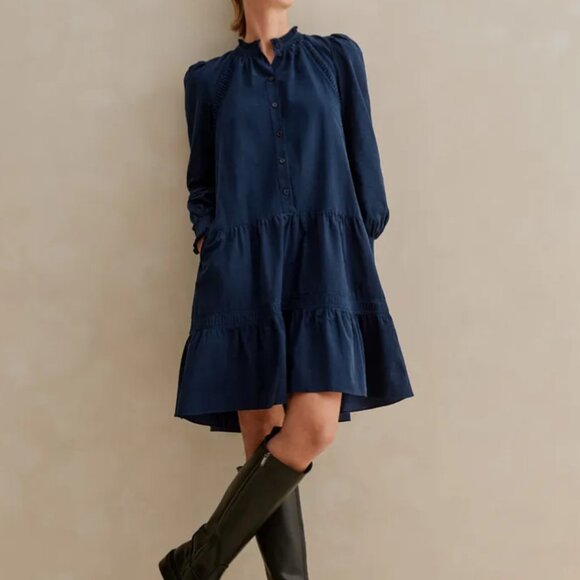 ME+EM Dresses & Skirts - ME+EM Fluid Babycord Short Swing Deep Blue Dress Size 12